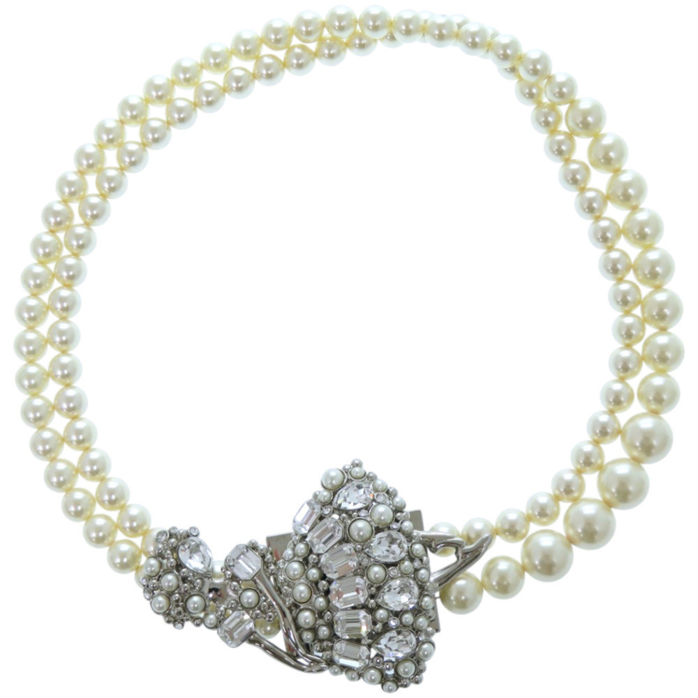 Miu Miu Miu Double Strand Faux Pearl Necklace with Metal and White (1036MIUMIU)